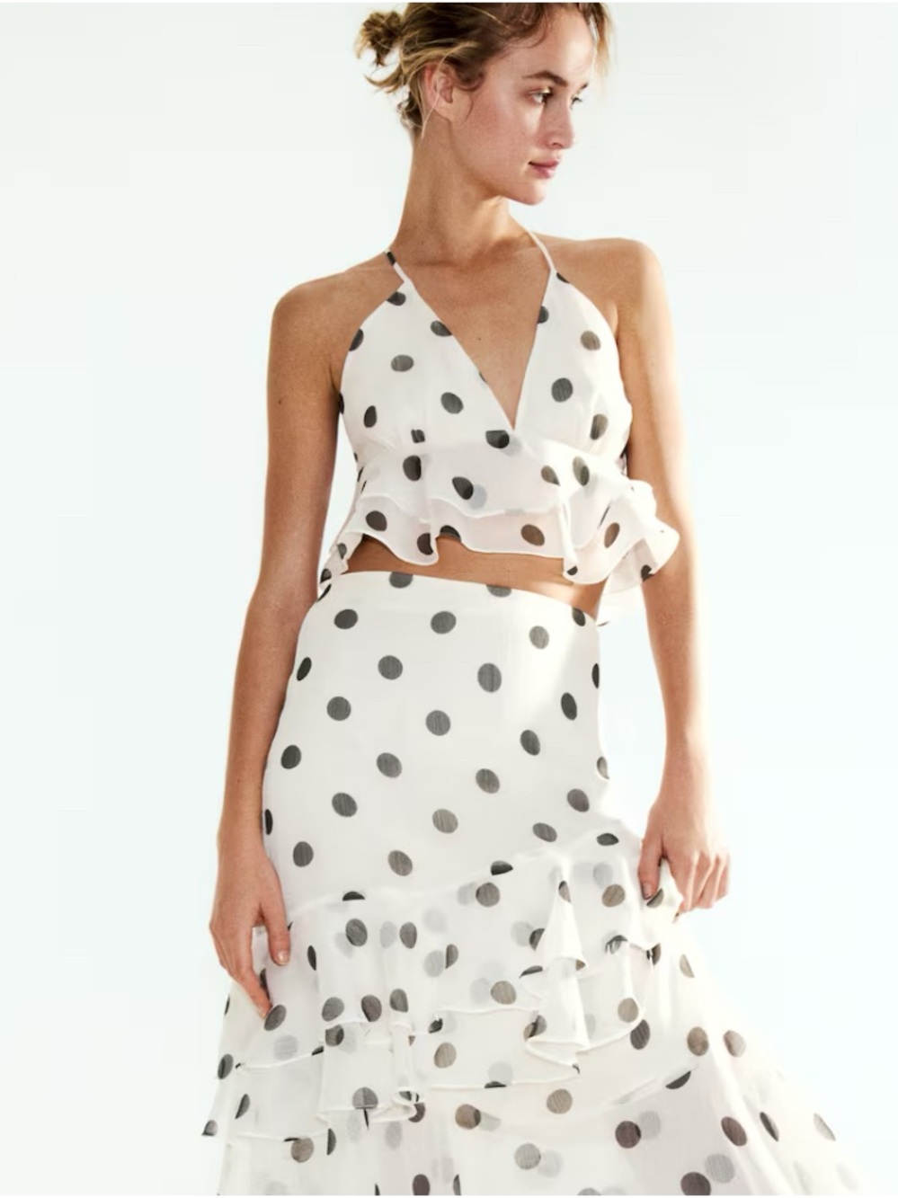 Tiered Ruffle Polka Dot Cami Top in White